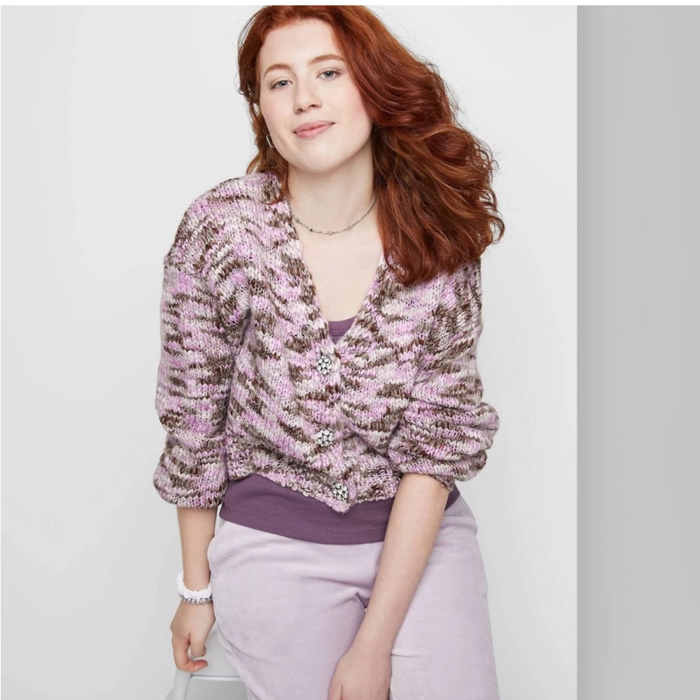 Women's Button-Front Cropped Cardigan - Wild‎ Fable Rust Spacedye L